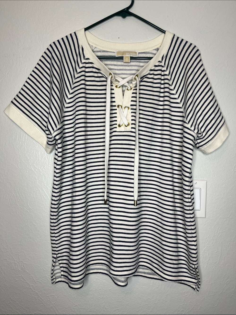 Michael Kors Soft Striped Lace-up Tee - 1X Nautical